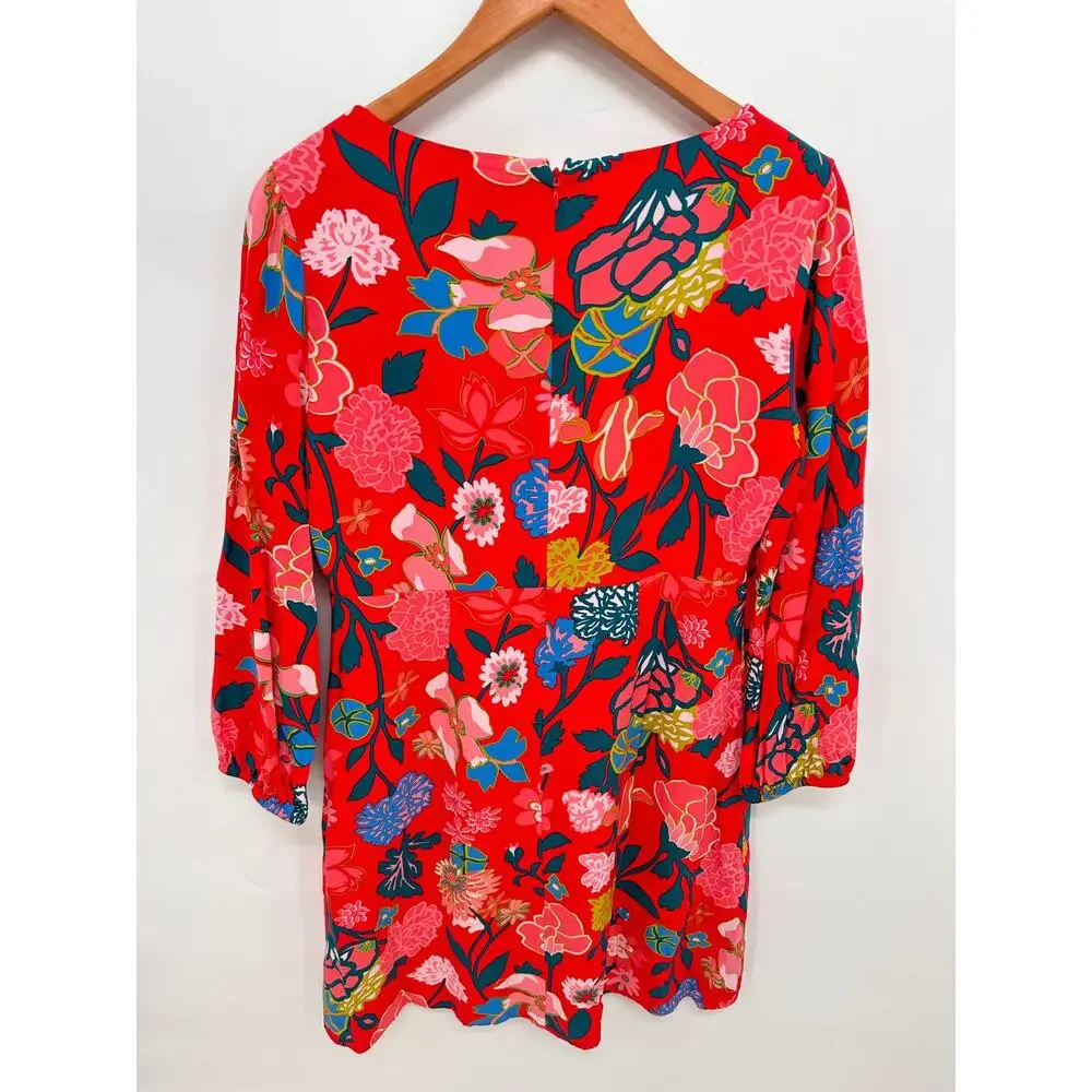 J. Crew V Neck Red Floral Mini Dress // 6